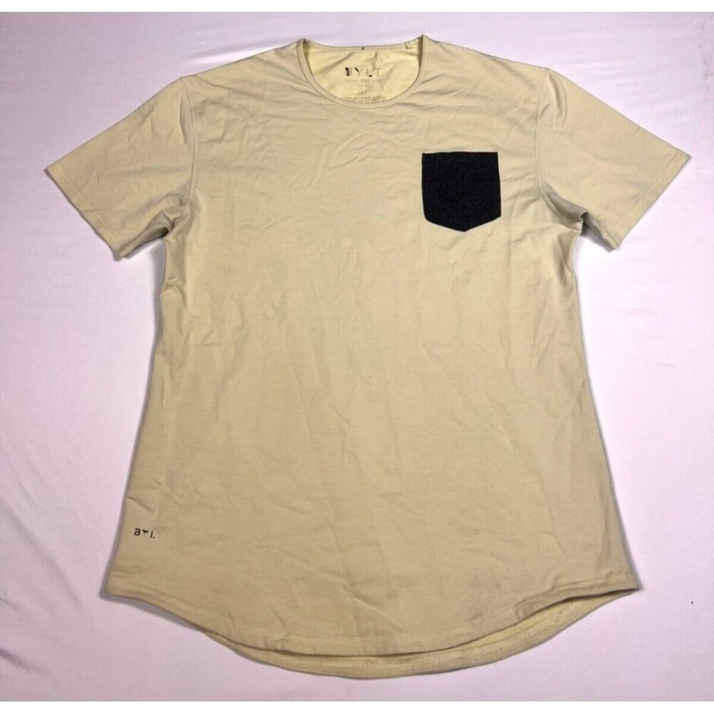 BYLT T shirt Henley Yellow Short Sleeve Slim Men's L Nice